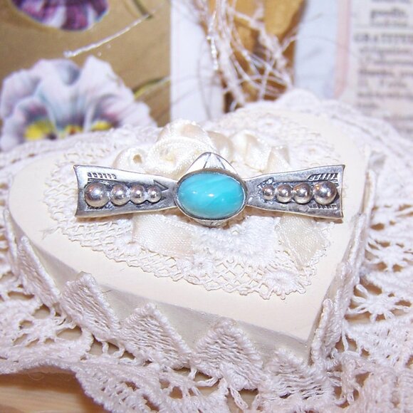 Native American Sterling Silver Turquoise Pin Brooch - Arrow Design - Picture 1 of 10
